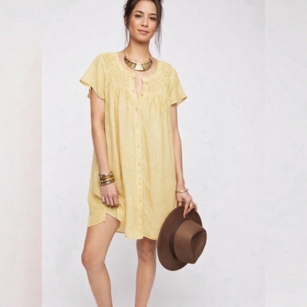 Free People Silk Smocked Yoke Tunic Dress Sz-S